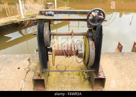 Rusty old boat winch Stock Photo