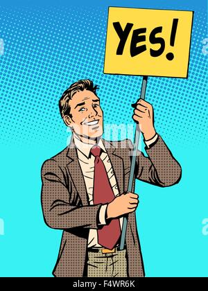 Protester with a poster yes Stock Vector