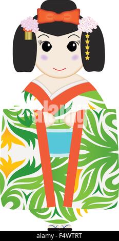 cute Japanese Kokeshi Dolls illustrator design Stock Vector