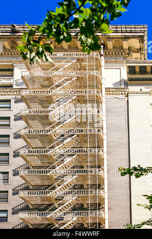 close up detail of a fire escape attached to a building in Portland Oregon Stock Photo