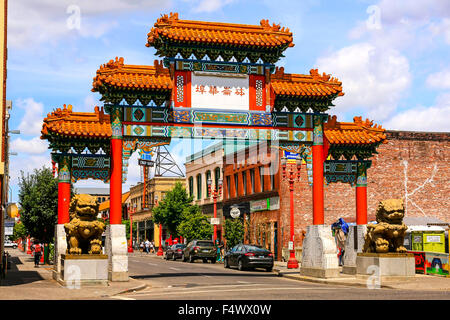 Old Town Chinatown entrance gate on NW 4th Avenue and Burnside in Portland Oregon Stock Photo