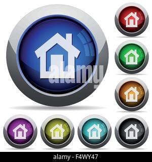 Set of round glossy home buttons. Arranged layer structure. Stock Vector