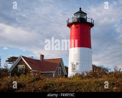 Nauset Light, a landmark red and white lighthouse at Nauset Light Beach in Eastham MA on Cape Cod Massachusetts USA. Stock Photo