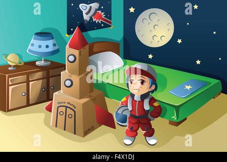 A vector illustration of kid dressed in astronaut costume Stock Vector