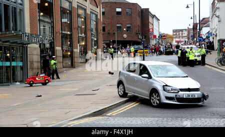 Guildford,Surrey Friday 23rd October 2015   Seven People Hit by a vehicle in Guildford town centre outside the Friary Centre GV showing the scene  of the vehicle and Police carrying out work to find out what has happened   ©UKNIP Stock Photo