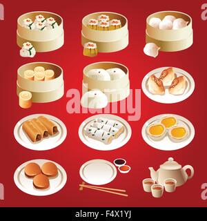 A vector illustration of dim sum icon sets Stock Vector