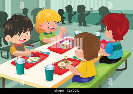 kids eating at school cartoon