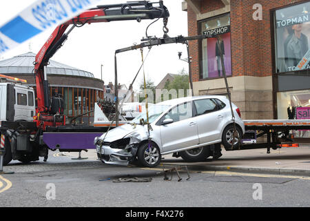 Guildford,Surrey Friday 23rd October 2015   Seven People Hit by a vehicle in Guildford town centre outside the Friary Centre GV showing the scene  of the vehicle and Police carrying out work to find out what has happened   ©UKNIP Stock Photo