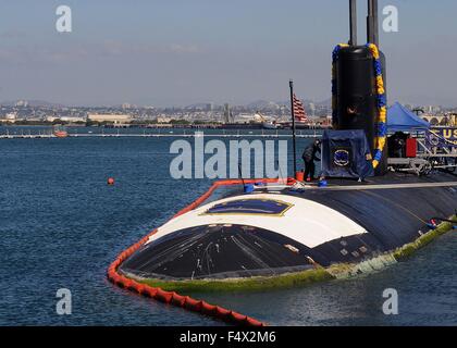 US Navy Los Angeles-class fast-attack submarine USS Hampton pier side at Naval Base Point Loma October 13, 2015 in San Diego, California. Stock Photo