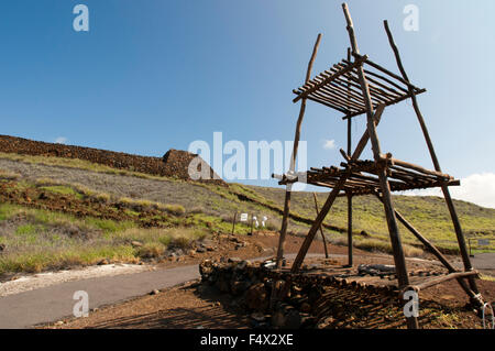 A wooden structure at Puukohola Heiau National Historic Site, South Kohala Coast, Big Island, Hawaii, USA Stock Photo