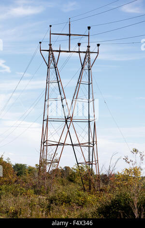 A rare antique electrical tower still in use in Saratoga County, New York State, USA Stock Photo