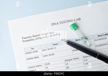 Paternity test results report with lab sample test tube Stock Photo - Alamy