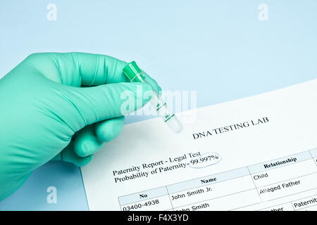 Paternity test results report with lab sample test tube Stock Photo - Alamy