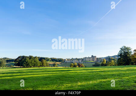 Alnwick Castle in the late afternoon autumn sunshine, Alnwick, Northumberland, England, UK Stock Photo