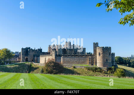 Alnwick Castle in autumn sunshine, Alnwick, Northumberland, England, UK Stock Photo