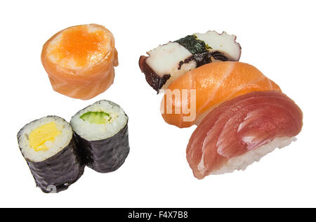 Group of fresh rolled sushi on bamboo sushi mat Stock Photo - Alamy