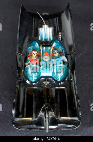 Batmobile, + Batman and Robin, black on black. Stock Photo