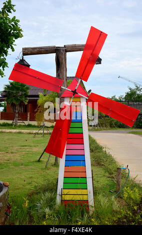 Decoration of gardening Pin wheel or windmill in garden at Phrae, Thailand Stock Photo