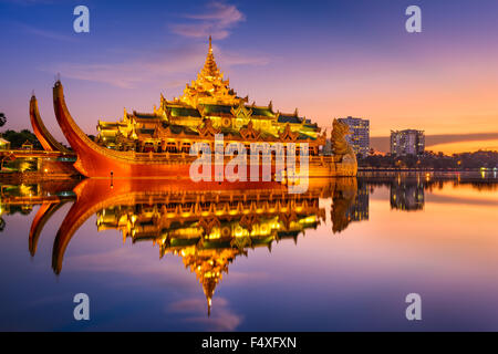 Yangon, Myanmar at Karaweik Palace in Kandawgyi Royal Lake. Stock Photo