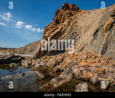 The peninsula of Crimea , Russia. Neighborhoods city of Sudak . The stark beauty of the wild beaches of Cape Meganom . Stock Photo