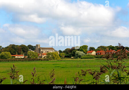 A view of the village of Cley next the Sea from Wiveton, Norfolk, England, United Kingdom. Stock Photo