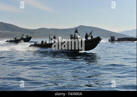 Madrid. 23rd Oct, 2015. An armed motorboat of Dutch navy participates in a landing exercise of NATO in southern Spain, on Oct. 23, 2015. About 36,000 soldiers from more than 30 members and partner countries of NATO participate the exercise from Oct. 3 to Nov. 6 in Italy, Portugal and Spain. Credit:  Xie Haining/Xinhua/Alamy Live News Stock Photo