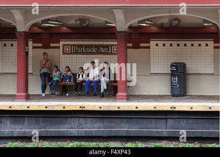 people wait for transport in subway station parkside ave in brooklyn new york city Stock Photo