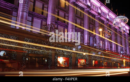 Christmas Xmas lights on Selfridges Department Store in Oxford Street, London England Stock Photo