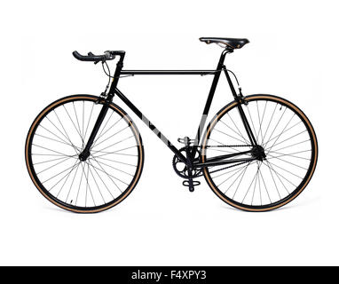 clean and beautiful classic black fixed gear bicycle isolated on white Stock Photo