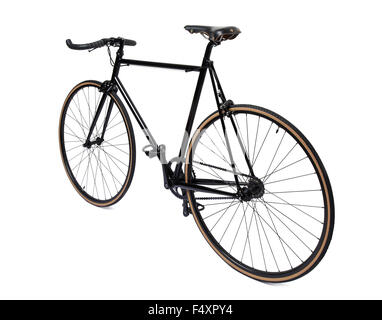 clean and beautiful classic black fixed gear bicycle isolated on white Stock Photo