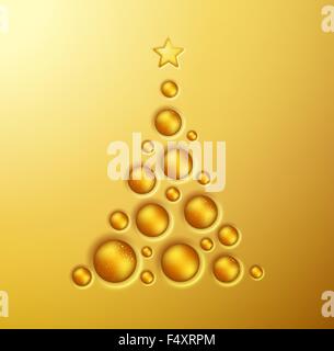 Vector simple golden Christmas tree ball with ribbon and bow. Line art ...