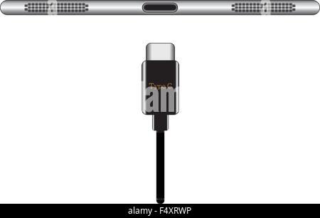 USB plug in a red plastic coating (type C) Stock Vector