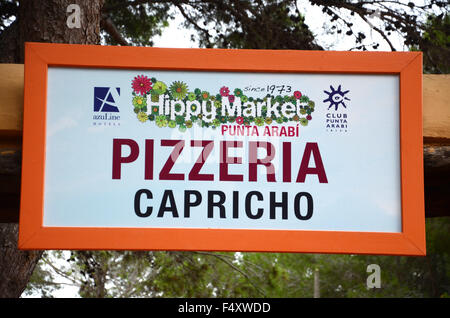 sign at Punta Arabi hippy market Stock Photo