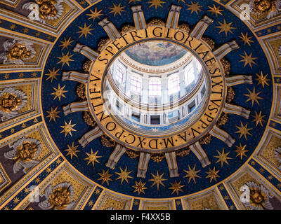 View from below to the main dome of St. Peter's Basilica, Vatican. Stock Photo