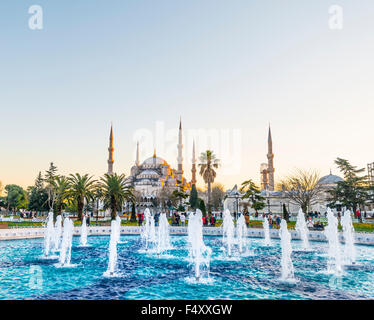 Blue Mosque, Sultan Ahmet Camii, fountain at the Sultanahmet Park, Sultanahmet, European Side, Istanbul, Turkey Stock Photo