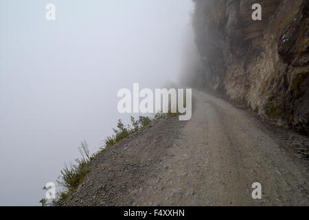 Death Road in fog, Camino de la Muerte, Yungas North Road between La Paz and Coroico, Bolivia Stock Photo