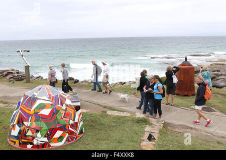 Sculpture no. 79 (foreground), ‘Open Home’ by Kate Carroll from VIC at the 19th annual Sculpture by the Sea Bondi. 22.10.2015 Stock Photo