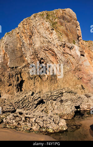 Breathtaking geology in the colourful cliffs at Bullslaughter bay near Castlemartin in Pembrokeshire. Stock Photo