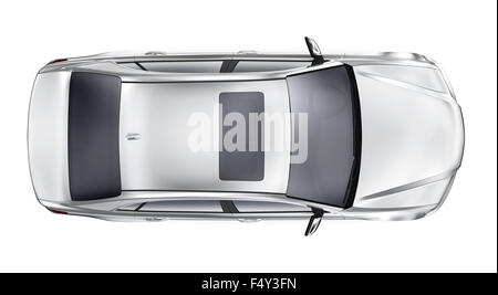 Silver sedan - top view Stock Photo - Alamy