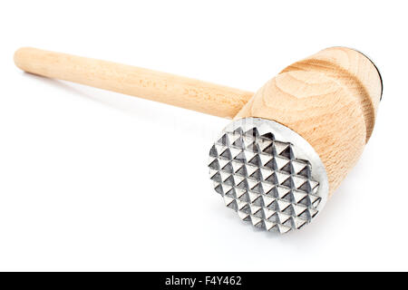 Wooden hammer for meat isolated on white Stock Photo