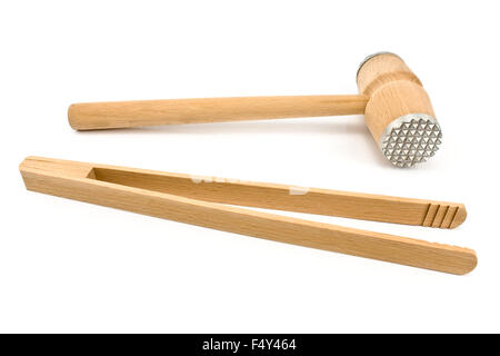 Wooden kitchen tools isolated on white Stock Photo