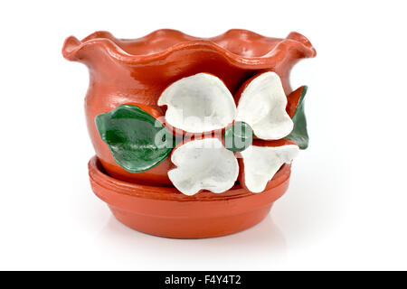 Red empty flower pot isolated on white Stock Photo