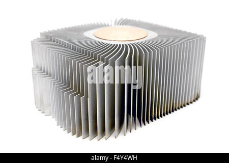 Aluminum cpu cooler heat sink isolated on white Stock Photo