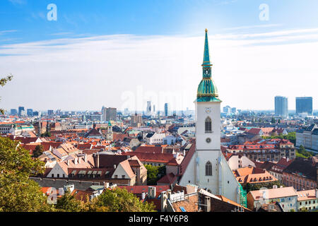 BRATISLAVA, SLOVAKIA - SEPTEMBER 23, 2015: St.Martin Cathedral and Bratislava city skyline. The Cathedral is is the largest chur Stock Photo