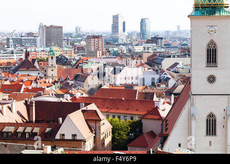 BRATISLAVA, SLOVAKIA - SEPTEMBER 23, 2015: wall of St.Martin Cathedral and Bratislava skyline. The Cathedral is is the largest c Stock Photo