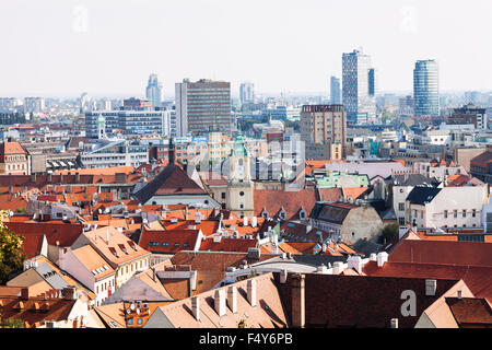 BRATISLAVA, SLOVAKIA - SEPTEMBER 23, 2015: Bratislava city skyline with St. Michael's Tower. Bratislava is the capital of Slovak Stock Photo