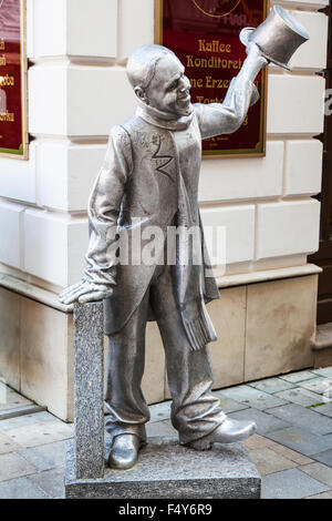 BRATISLAVA, SLOVAKIA - SEPTEMBER 23, 2015: Cast iron sculpture of Ignac Lamar, nicknamed Schoner Naci. Author of this sculpture Stock Photo