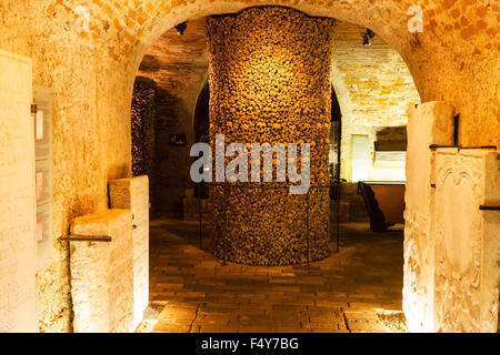 BRNO, CZECH - SEPTEMBER 25, 2015: - interior of the Ossuary of St James Church on Jakubske square in Brno. it was a big collecti Stock Photo