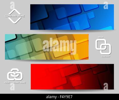 Abstract geometrical banners or Headers set. Rounded rectangles and sample text. Stock Vector