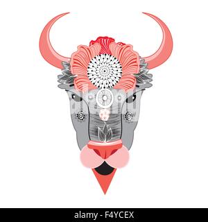 Vector illustration of a bison with ornament Stock Vector